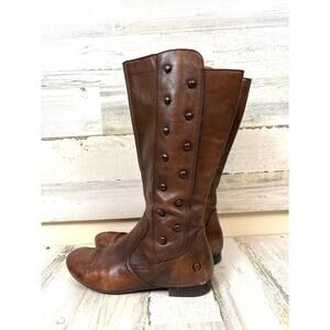 Born Womens 8.5 Martika Cognac Leather Studded Riding Knee High Riding Boots